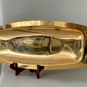 Kromex Chrome Tray Long Metal Serving Dish Gold Color Mod 1960's Vintage 7/17”